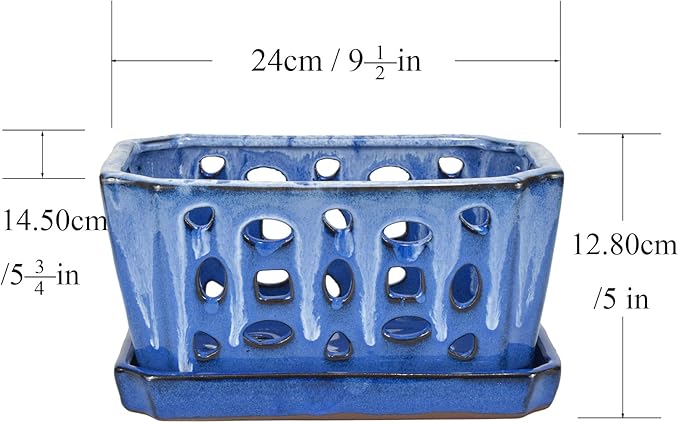 W&W Orchid Pot with Holes, Garden Pot for Orchid, Plant and Flower Pots Indoor Outdoor,White and Blue,9 Inches