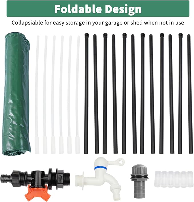 100 Gallon Collapsible Rain Barrel, Water Storage Tank, Portable Rainwater Collection System, Rain Catcher Barrel with Two Spigots and Overflow Kit, Rain Water Barrel Collector for Garden, Green