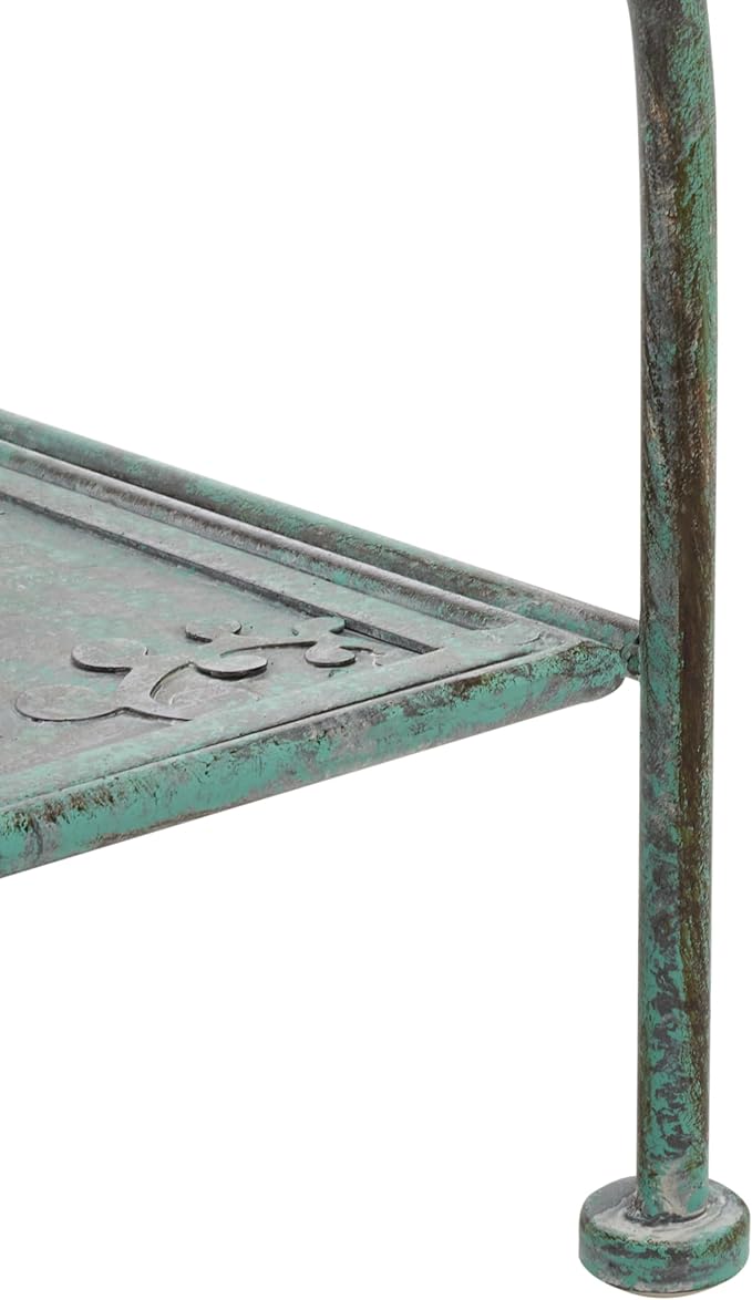 SAFAVIEH Outdoor Collection Tyrique Victorian Antique Dark Green Wrought Iron 4-Tier Shelf Unit