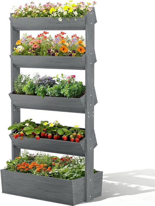 DoCred Vertical Wooden Raised Garden Bed, 5 Tier Upgraded Garden Planters Freestanding Wood Plant Stand Flower Rack Wooden Planter Box for Plants Herbs Flowers Vegetables Outdoor Indoor