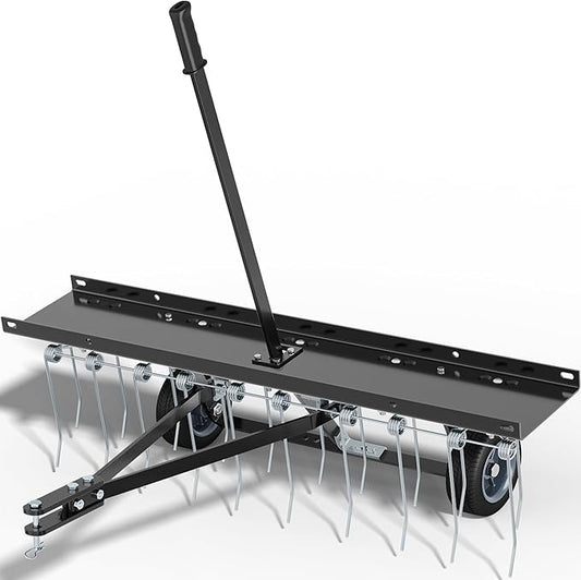 YITAMOTOR 40 Inch Tow Behind Dethatcher, Lawn Dethatcher Rake with 20 Spring Steel Tines & Lift Handle for ATV or Mover Tractors, Tow Behind Lawn Rakes for Lawn Garden Farm Grass