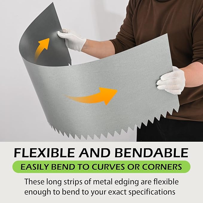 Landscape Edging Kit, 13 INCH 6 PCS Galvanized Steel Edging Landscape Lawn Edging Powder for Lawn Yard, Coated Bendable Metal Strips, No-Dig Hammer-in Edging Border w/ 7Clips