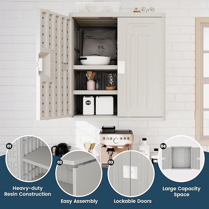 Amopatio Outdoor Storage Cabinet with 2 Shelves, Resin Storage Cabinet Waterproof Plastic Storage Shed - Outdoor Patio Tools, 19.7" D x 29.5" W x35.4 H, Gray