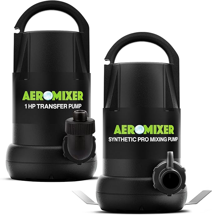 Aeromixer Synthetic Pro 3/4 HP Submersible Mixing + Aerating Pump with 1 HP Water Transfer Pump Bundle - Water Aerator & Garden Utility Pumps, Nutrient Mixing & Aeration Pumps for Farming & Gardening