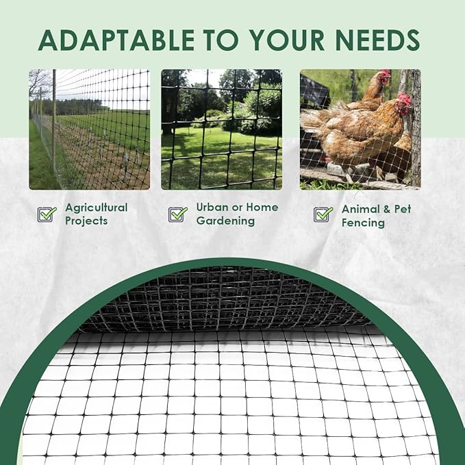 OldMacDonald Deer and Animal Fence Barrier Netting (55gr/sq m.) 7.5' x 165' (2.3m x 50m) (mesh 19x19mm) - Folded for Shipping