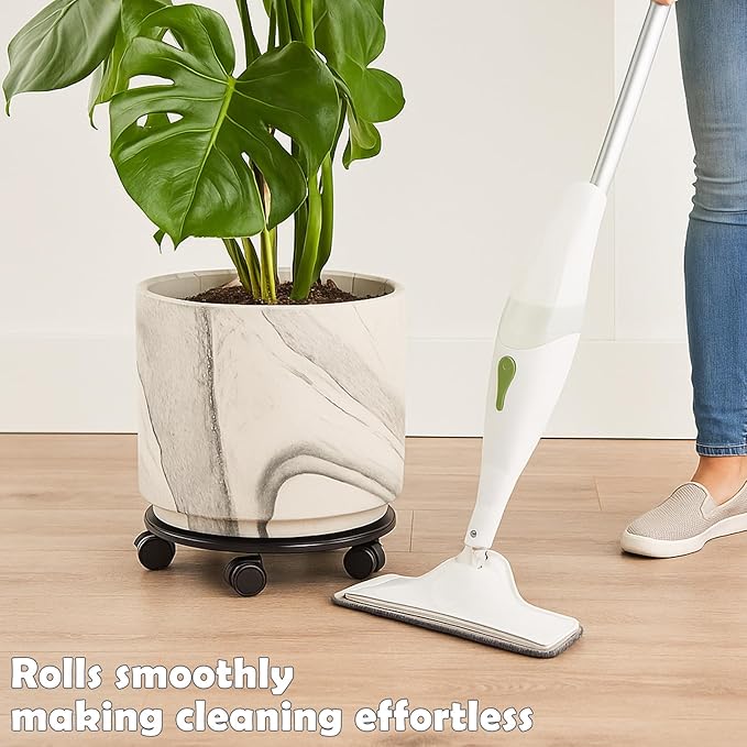 3-Pack 12 Inches Square Metal Plant Caddy with Wheels Heavy Duty Large Rolling Plant Stand Indoor Outdoor Wheeled Planter Dolly Cart with Plant Saucers Flower Pot Mover Roller Trolley, Black