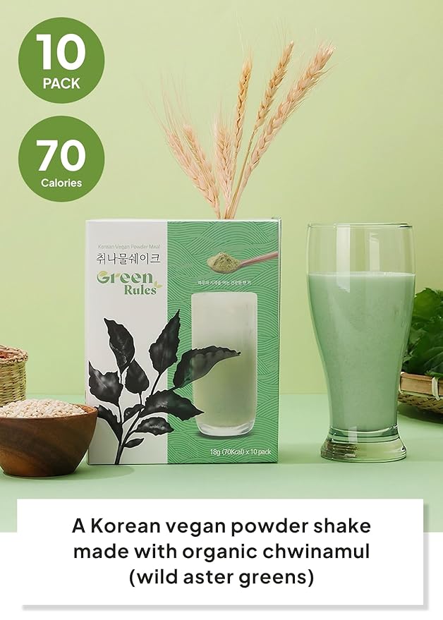 Korean Food Greenrules Korean Grain Shake with Chwinamul – Plant-Based Meal Mix Powder, 10 Single-Serve Stick Packs, 취나물 미숫가루