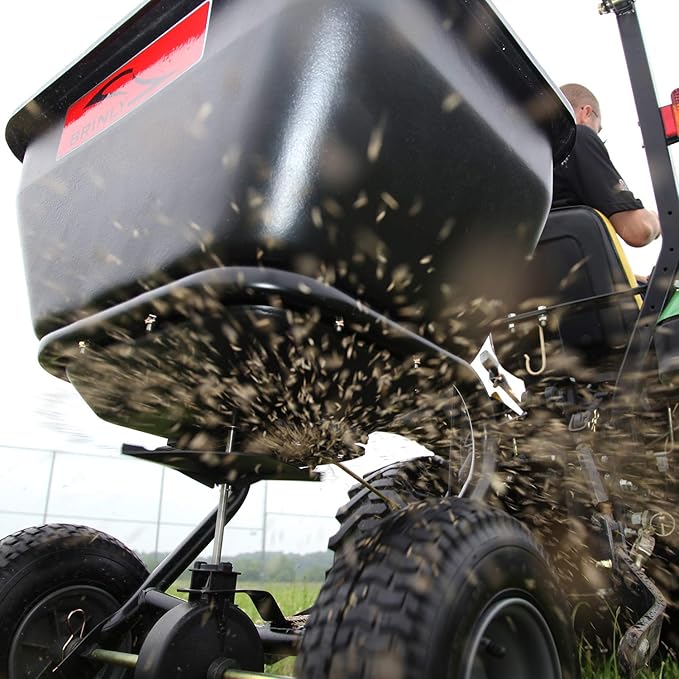 Brinly BS36BH-A Tow Behind Broadcast Spreader with Universal Hitch, 175 lb.+ - Matte Black