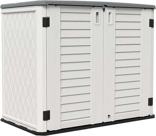 HOMSPARK Storage Shed Weather Resistance, Multi-Purpose Outdoor Storage Cabinet for Backyards and Patios, Horizontal Storage Shed for Lawnmower, Patio Accessories (White 1, Large - 26 cu.ft)