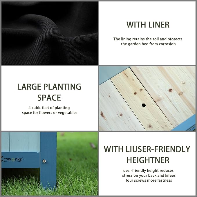 Raised Garden Bed Outdoor, Cedar Wooden Planter Boxes with Trellis, 17.7”L x 16.1”W x 27.6”H Raised Planter Box with Legs for Backyard, Patio, Balcony with Bed Liner (Blue)