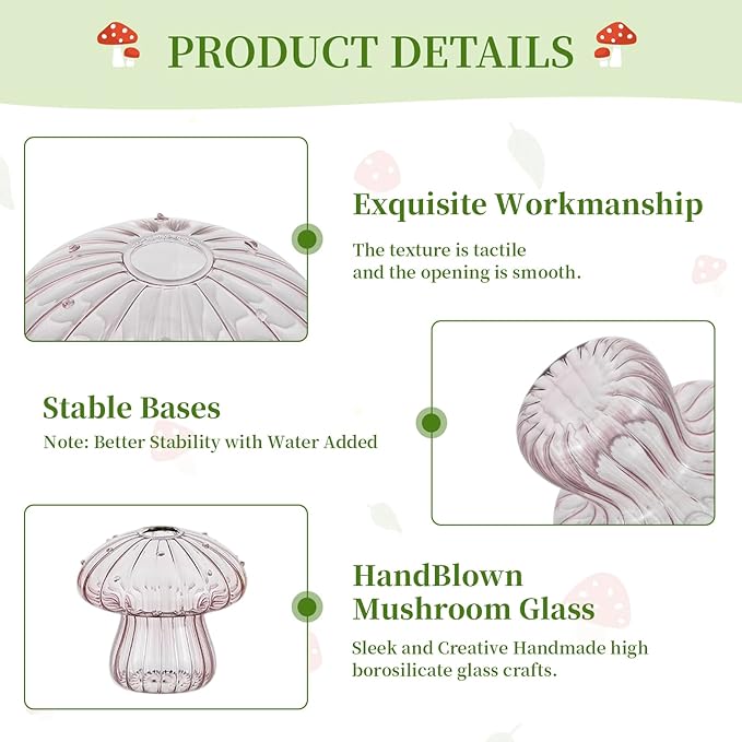Colorful Mushroom Propagation Stations for Plants: Glasseam 10Pcs Glass Plant Terrarium for Pothos Herbs - Lovely Hydroponic Propagator for Window Table Decor - Unique Gifts for Women