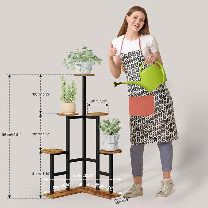 IBUYKE 6 Tier Plant Stand Indoor, Tall Flower Pot Stand for Multiple Plants, Tiered Corner Plant Shelf for Living Room Patio Balcony Garden, Rustic Brown TMJ072H