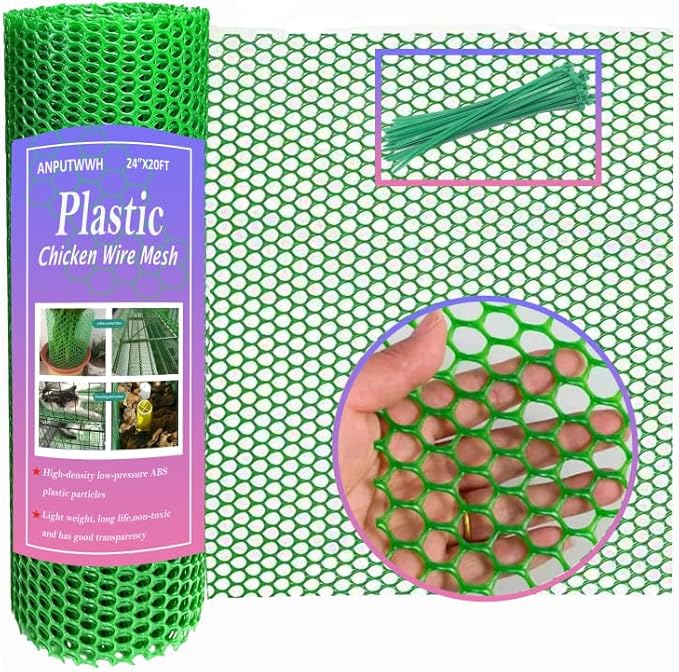 Upgraded Plastic Chicken Wire Fence Mesh(24INx20FT) - Black/Green/White Colors 0.3" Openings,for Garden Net, Poultry Fencing, Chicken Wire Frame,Animal Cage Fence,Floral Netting (Green)
