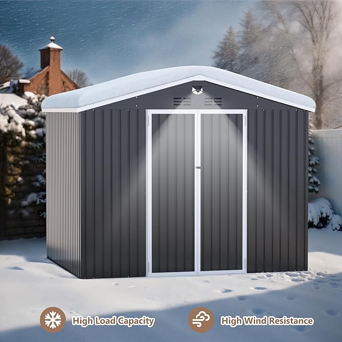 10x8 FT Outdoor Storage Shed, Metal Sheds & Outdoor Storage, Waterproof Sheds with Lockable Doors for Backyard (No Window)