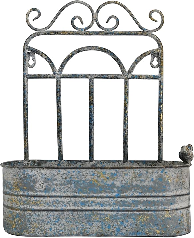 Rustic Metal Wall Planter Vintage Wall Mounted Flower Pot Distressed Wall Hanging Plant Basket Farmhouse Wall Decor for Indoor Outdoor Garden Home Yard (Gray)
