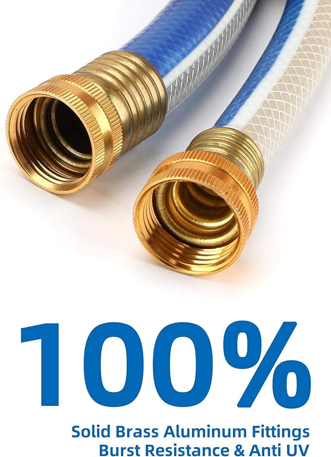 Solution4Patio Blue Garden Hose 3/4 in. x 25 ft. -Heavy Duty Durable Flexible Lightweight Water Pipe -Brass Aluminum Ends for Household & Commercial Use -Kink Free, No Leaking, Male/Female Fittings