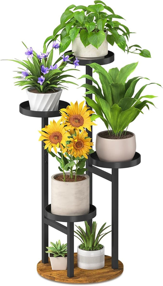 iDavosic.ly 4 Tier Plant Stand Indoor, Tiered Corner Metal Wood Multiple Flower Holder Shelf, Tall Orchid Display Rack for Patio Porch Living Room Balcony Outdoor, Brown