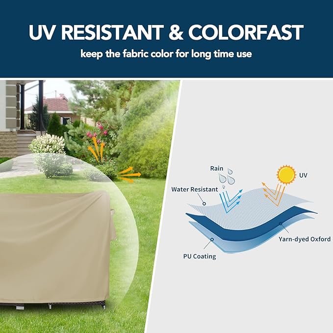 Easy-Going Square Patio Furniture Cover Waterproof Outdoor Dining Table and Chair Cover Anti-UV Outside Sectional Sofa Set Covers (64"L x 64"W x 28"H, Camel)