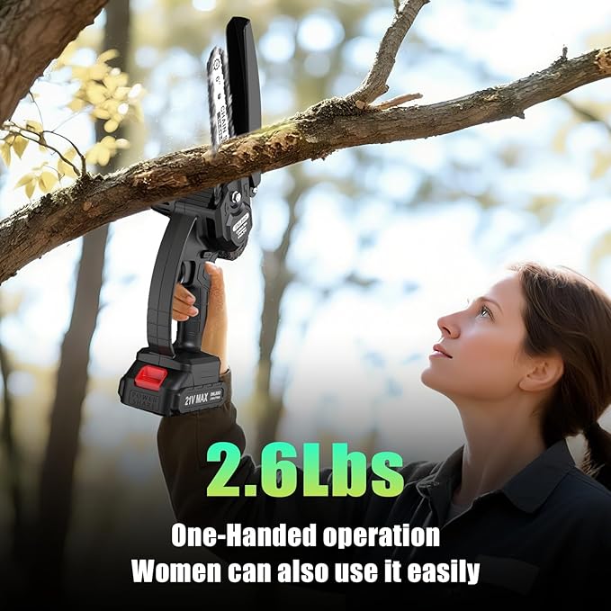 Mini Chainsaw Cordless, 6 inch Electric Chain Saw, Gardening Tool Saw for Wood/Tree Cutting, Garden & Household Use Stocking Stuffers Gift for Men Dad Husband(2 Batteries)