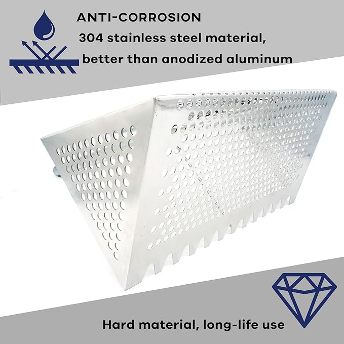 Sand Fleas Rake, Stainless Steel Sand Sifter, Detachable 47 Inches Long Handle, 15.7 Inches Width Basket, Sand Crab Catcher with Sharp Teeth,Collapsible Sand Fleas Catcher for Travelling.