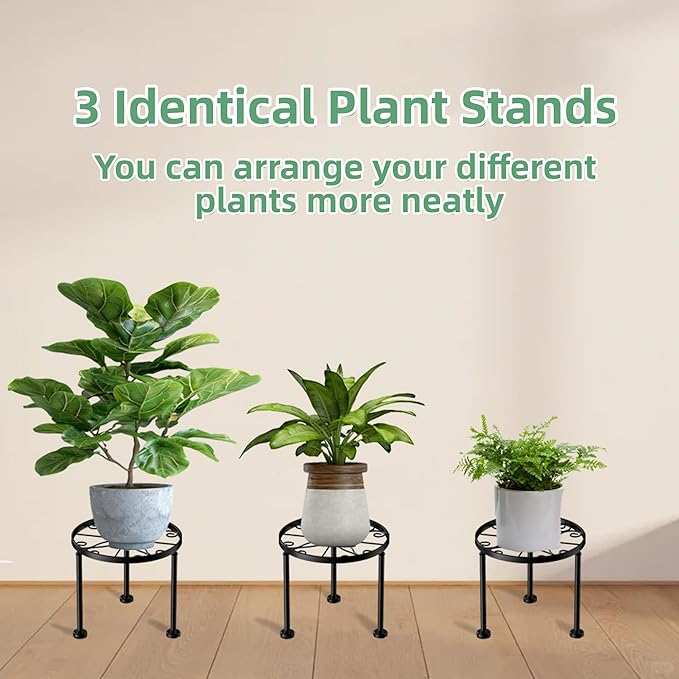 3 Pack Metal Plant Stands, Small Flower Pot Stand for Garden Home, Anti-rust Round Plant holders Display Shelf for Indoor/Outdoor