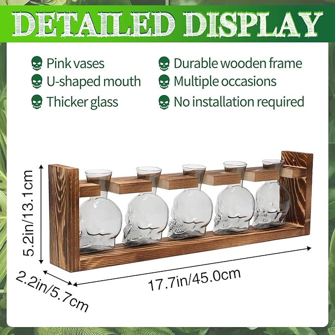 Plant Terrarium Propagation Stations Halloween Skull Planter Vase Skulls Decor with Wooden Stand Gife for Father - 5 Vases