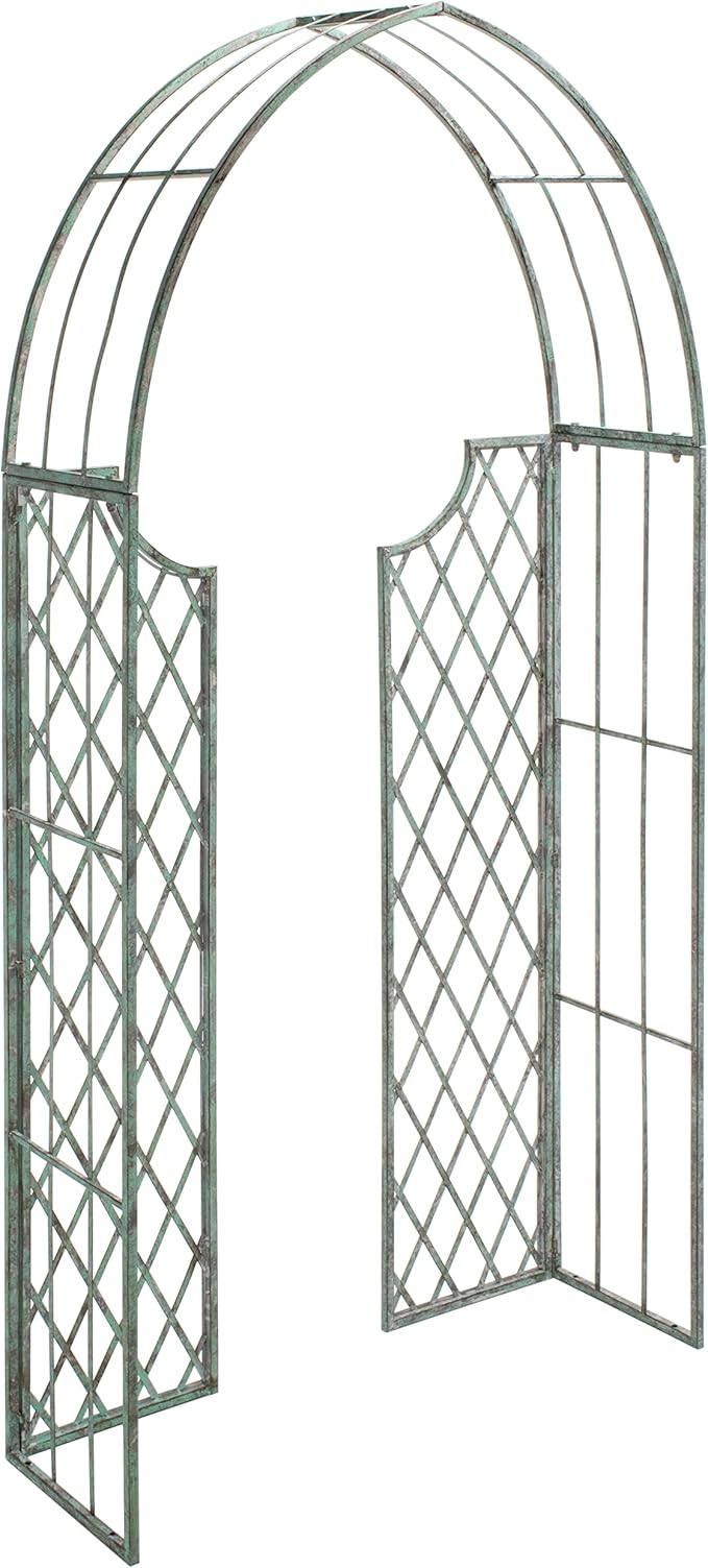 SAFAVIEH Outdoor Collection Jaida Victorian Antique Dark Green Wrought Iron Trellis Garden Arch Arbor