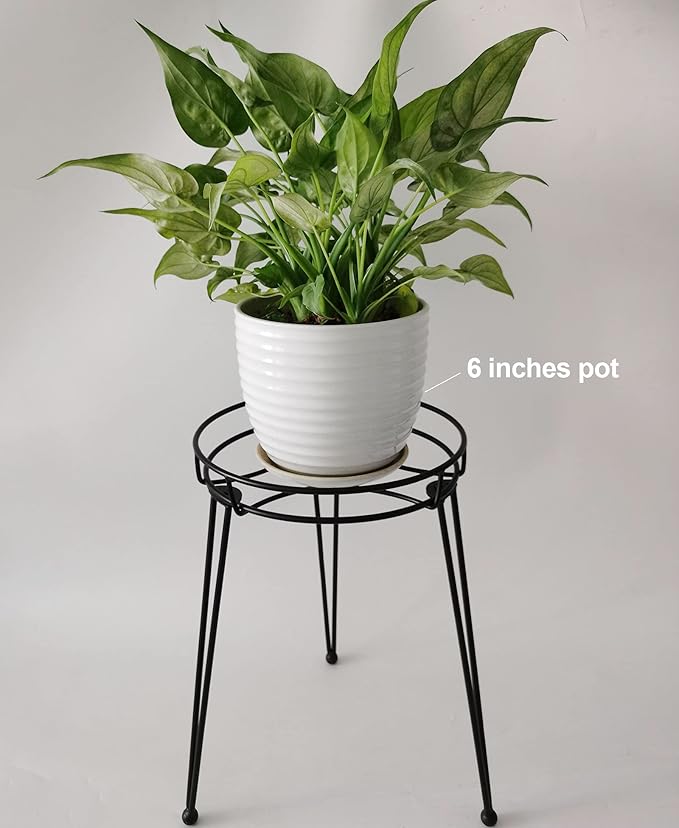 Midcentury Modern Metal Potted Plant Stand 18.7 inches Tall Flower Pot Holder Large Rustproof Iron Garden Container Heavy Duty Rack for Planter,Black (18.7 inches Tall Black)