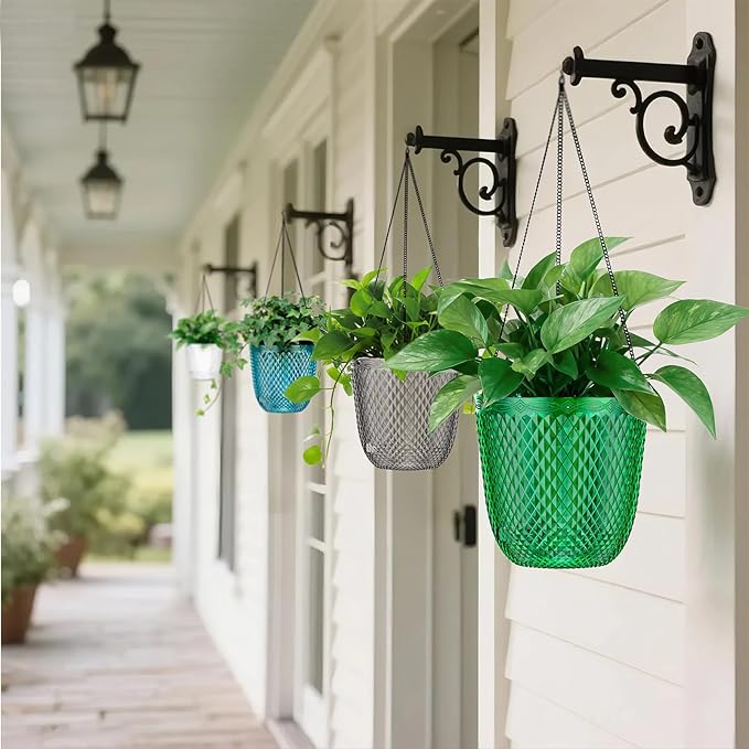 QCQHDU Self Watering Hanging Pots, 2 Pack 5.7 Inch Hanging Planters for Plants Indoor, Outdoor Flower Pots with Drainage Holes and 3 Hooks Chains for Garden Home (Emerald)