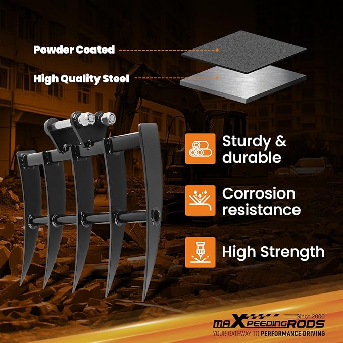 maXpeedingrods Mini Excavator Rake, Wide Backhoe Rake for 0.8-1.5T Excavators, Hydraulic Tilt Excavator & Backhoe Attachment for Excavator
