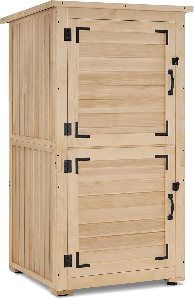 MCombo 30" Deep Wood Sheds & Outdoor Storage, Outside Garden Tool Cabinet Shed with Removable Shelf, Outdoor Storage Cabinet Shed Waterproof for Patio 0786 (Natural)