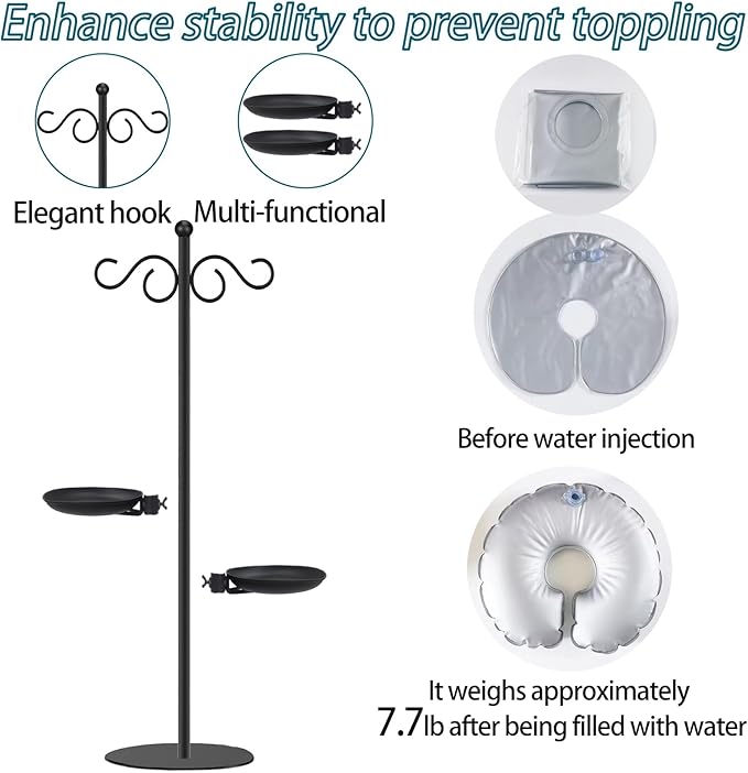 Thickened 74" Shepherd's Hook Stand, Bird Feeder，Floor Hanging Plant Stand，Wind Chime Hanger, Waterproof Metal & Adjustable-Height Standing Pole Holder , Indoor & Outdoor（2 Placement Racks