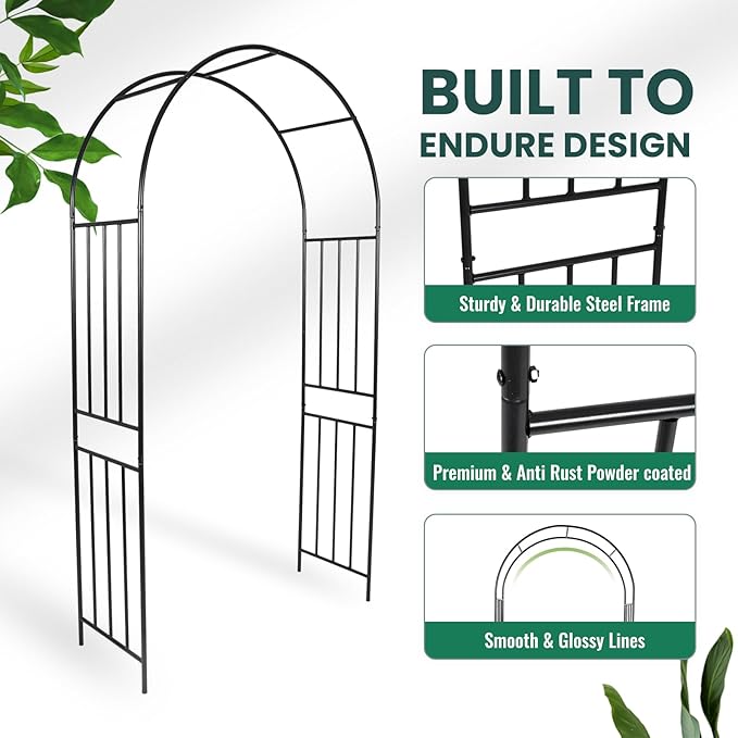 Metal Garden Arch 7.2ft High Wide Garden Arbor for Various Climbing Plant Outdoor Garden Archway Arbor Trellis for Lawn Wedding Party Decoration Ceremony