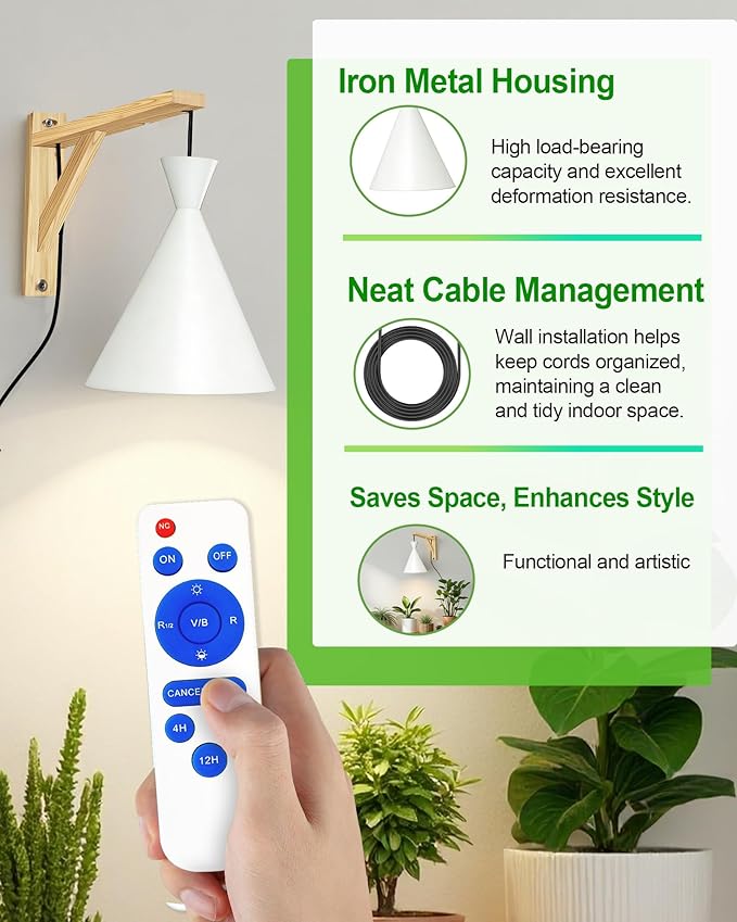 Arikashi Hanging Grow Light, LED Growing Light Full Spectrum for Indoor Plants，4/8/12H Timer, Height Adjustable Grow Lamp for Large Plants