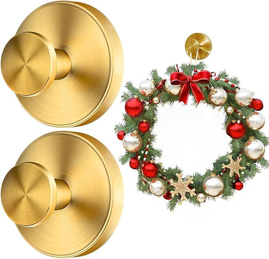 Suction Cup Hooks for Wreaths on Glass. 2026 Upgraded Drill-Free Suction Cup Hooks for Shower, Mirror, Wall, Hanging Towels (Gold, 2 Pieces)