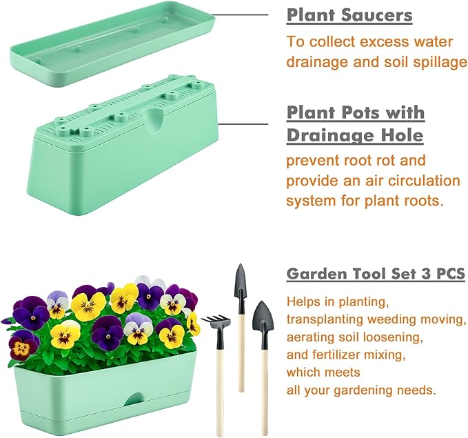 2-Pack Large Window Boxes Planters 16 Inch Rectangle Plant Box Rectangular Planter for Outdoor and Indoor Plants Plastic Windowsill Planter for Herbs Vegetable Flowers Long Window Sill Planters
