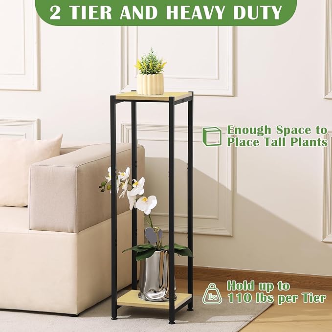 Extra Tall Plant Stand Indoor,40 Inch Plants Stands,2 Tier Metal Plant Stand with Heavy Duty Wood,Yellow Oak and Black
