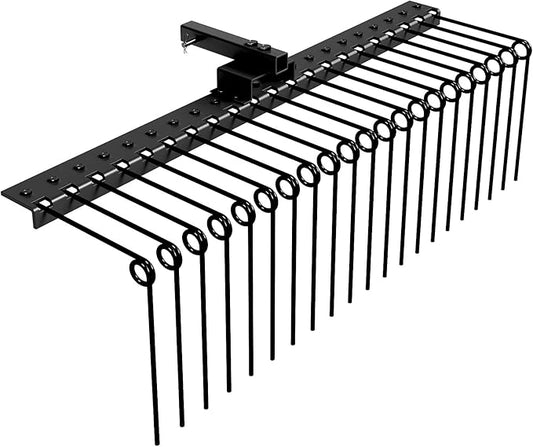 48 in Durable Pine Straw Rake Steel Spring Landscape Rake Fits 2 in Receiver for Lawn Tractors or ATV/UTV, Black