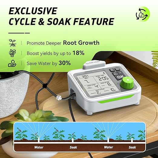 RAINPOINT Large Display Automatic Plant Waterer Indoor for Pot Plants,Cycle & Soak Mode Vacation Self Watering Drip Irrigation System Device Kit Office Patio Greenhouse Grow Tent Water 10-15 Plants