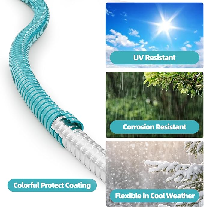 SPECILITE 100ft 304 Stainless Steel Garden Hose Metal, Heavy Duty Water Pipe with Nozzles for Yard, Outdoor - Flexible, Never Kink & Tangle, Puncture Resistant (Sky Blue)