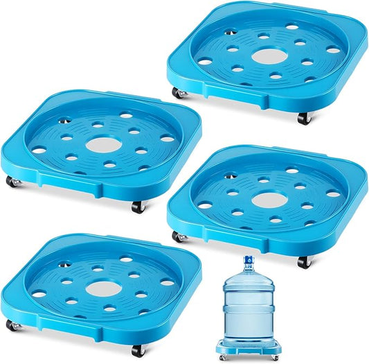 4 Pack 5 Gallon Water Bottle Jug Caddy with 4 Rolling Swivel Casters Wheels 5 Gallon Bucket Dolly for Heavy Duty Garden Flower Pot Movers, Plant Stroller, 11" Inside Diameter (Dark Blue)
