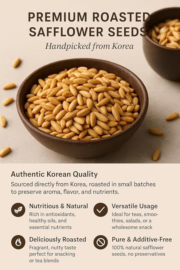 Roasted Safflower Seeds (볶은 홍화씨) 4oz (113g) – Korean Herbal Tea | Premium Dried Natural Seeds, Circulation & Vitality Support | Product of Korea (BridgeHerb)