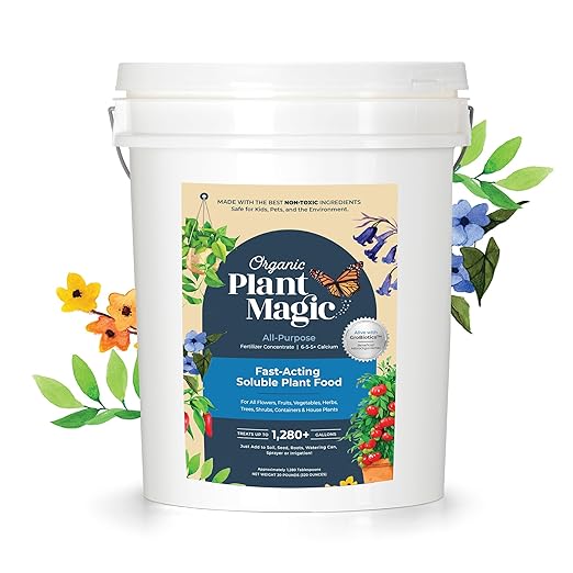 Organic Plant Magic - Truly Organic™ Fast-Acting Soluble Plant Food: All-Purpose Fertilizer Concentrate for All Flower Vegetable Herb Fruit Tree Shrub Container Garden & House Plants [20 lb Bucket]