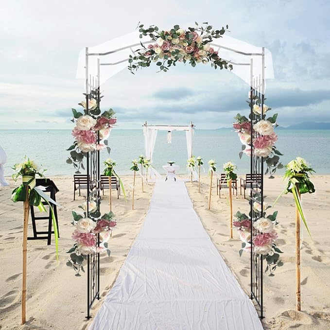 Garden Arbor with Side Garden Trellis, 7.5FT Metal Garden Arch for Climbing Plants Outdoor, Black Archway for Lawn, Patio and Backyard, Wedding Arches for Ceremony, Includes Ground Stakes