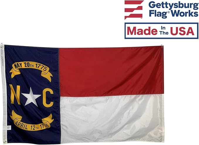 3x5' State of North Carolina & 3x5' United States Flag Bundle - Durable All Weather Nylon & Reinforced Fly End Stitching - Made in The USA