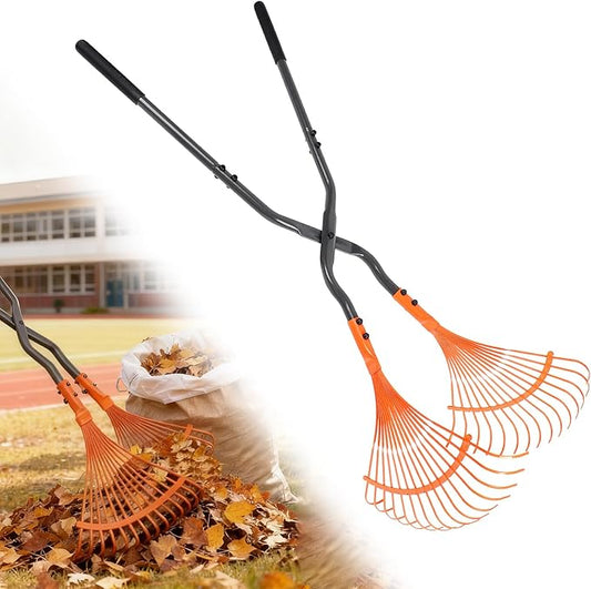 Garden Rake, Black Orange Plastic Fan Design, Heavy Duty Lawn Leaf Collection Tool