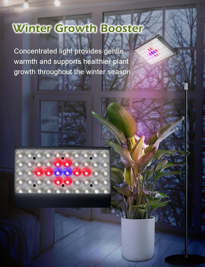 ANCIENTPWR Industrial-Grade Plant Grow Light, Full Spectrum for Indoor Plants with Auto Timer (3/9/12H), 10-Level Dimming, 75.5" Adjustable Height, Flexible Gooseneck & 4.1lb Heavy Base