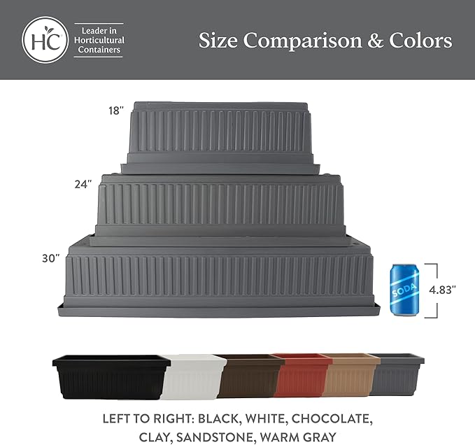 The HC Companies Venetian Window Planter Box w/Drain Plug - Long Planter Box for Windowsills, Balconies & More - Plastic Rectangular Outdoor Planters for Herbs & Flowers (18" Chocolate, Pack of 1)