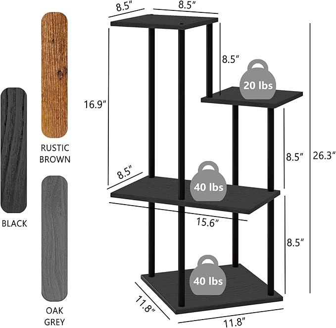 Plant Stand Indoor, 4-Tier Modern Plant Shelf for Multiple Plants, Wood Metal Flower Holder for Living Room Balcony Bedroom, Black