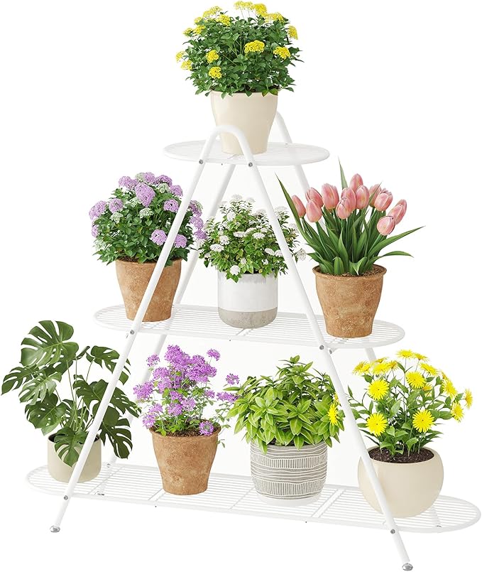 Plant Stand Indoor Plant Shelf Outdoor Corner Tall Plant Rack 3-Tier Large Metal Plant Holder Heavy-Duty Flower Rack for Patio,Living Room,Garden Decor (White)